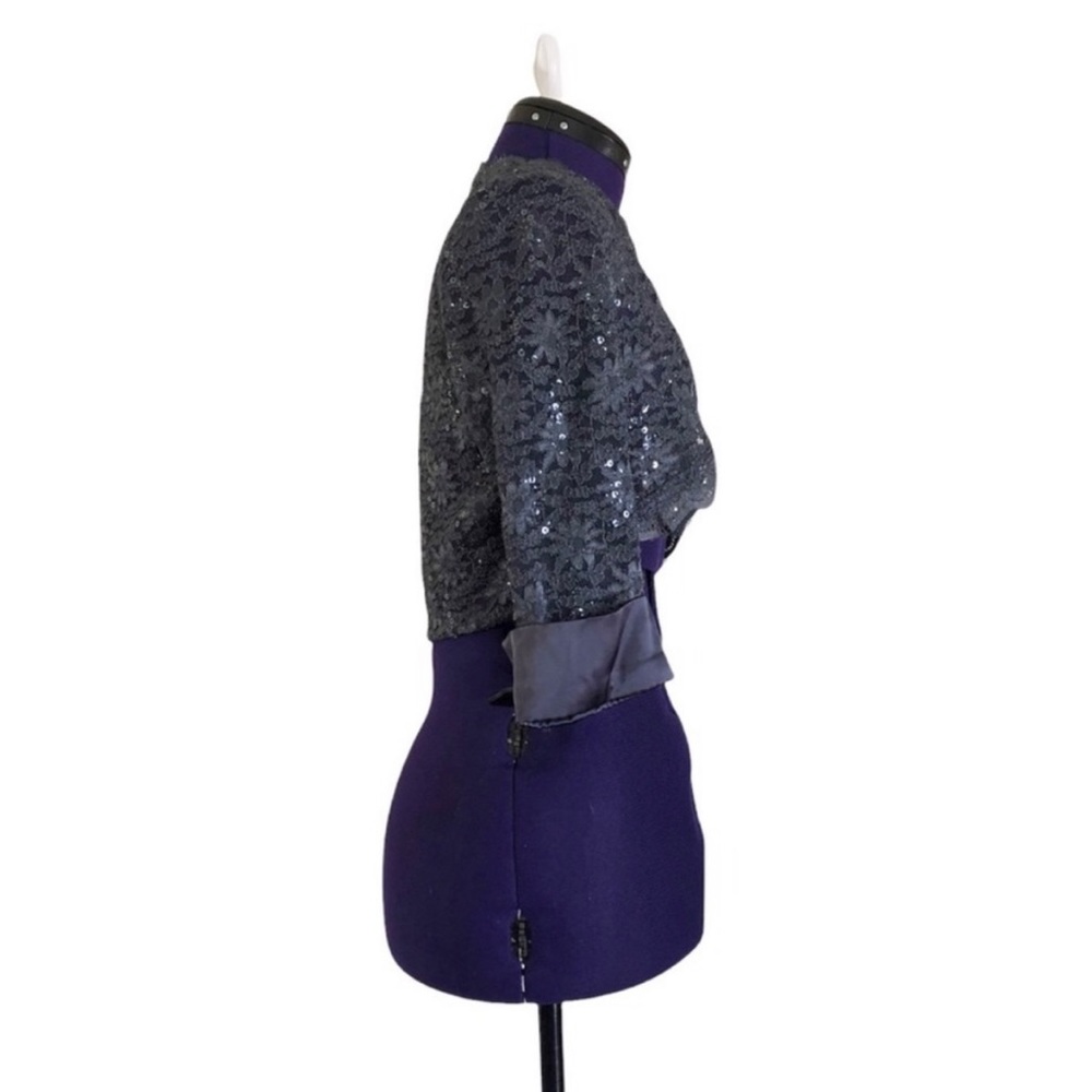 R&M Richards Gray Sheer Lace Crop Sweater - Picture 4 of 11